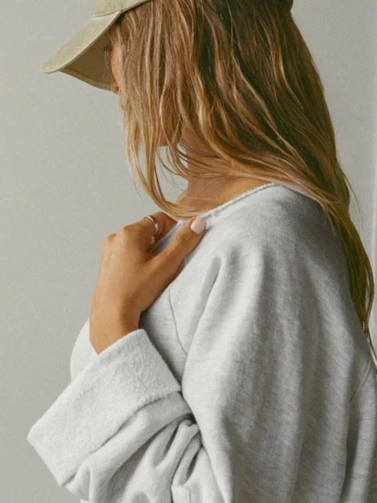 Joah Brown SLOUCHY PULLOVER SWEATSHIRT PEARL GREY FRENCH TERRY SMALL - Picture 3 of 12